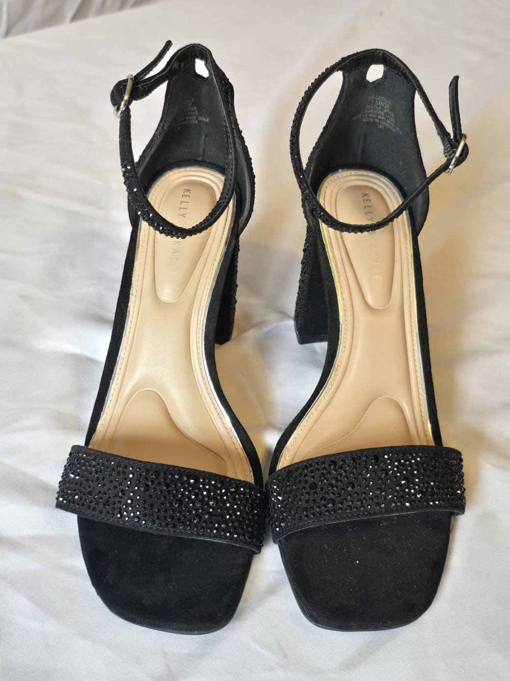 Kelly & Katie Black Crystal Ankle-Strap Block Heel Sandals